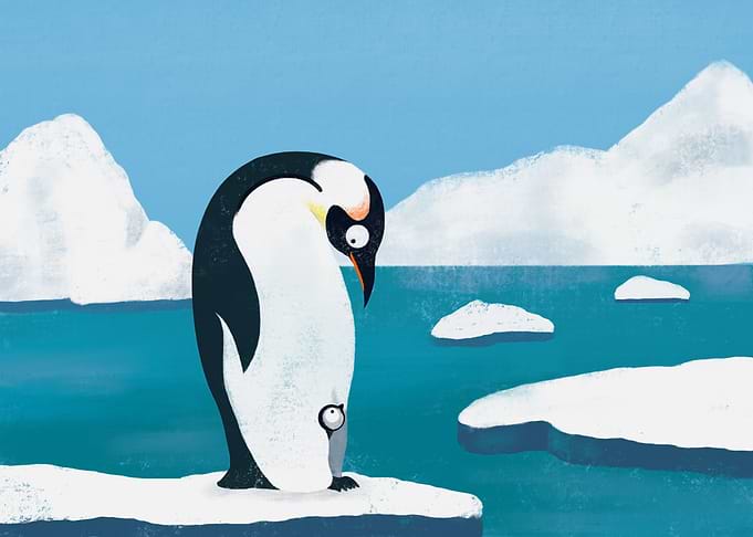 Penguin dad with baby