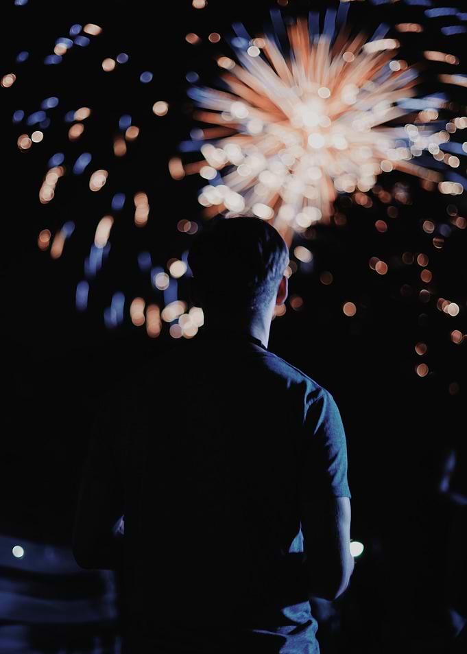 Person watching crackers