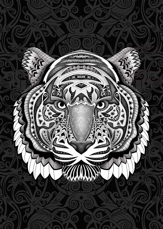 Tiger Face Aztec Pattern