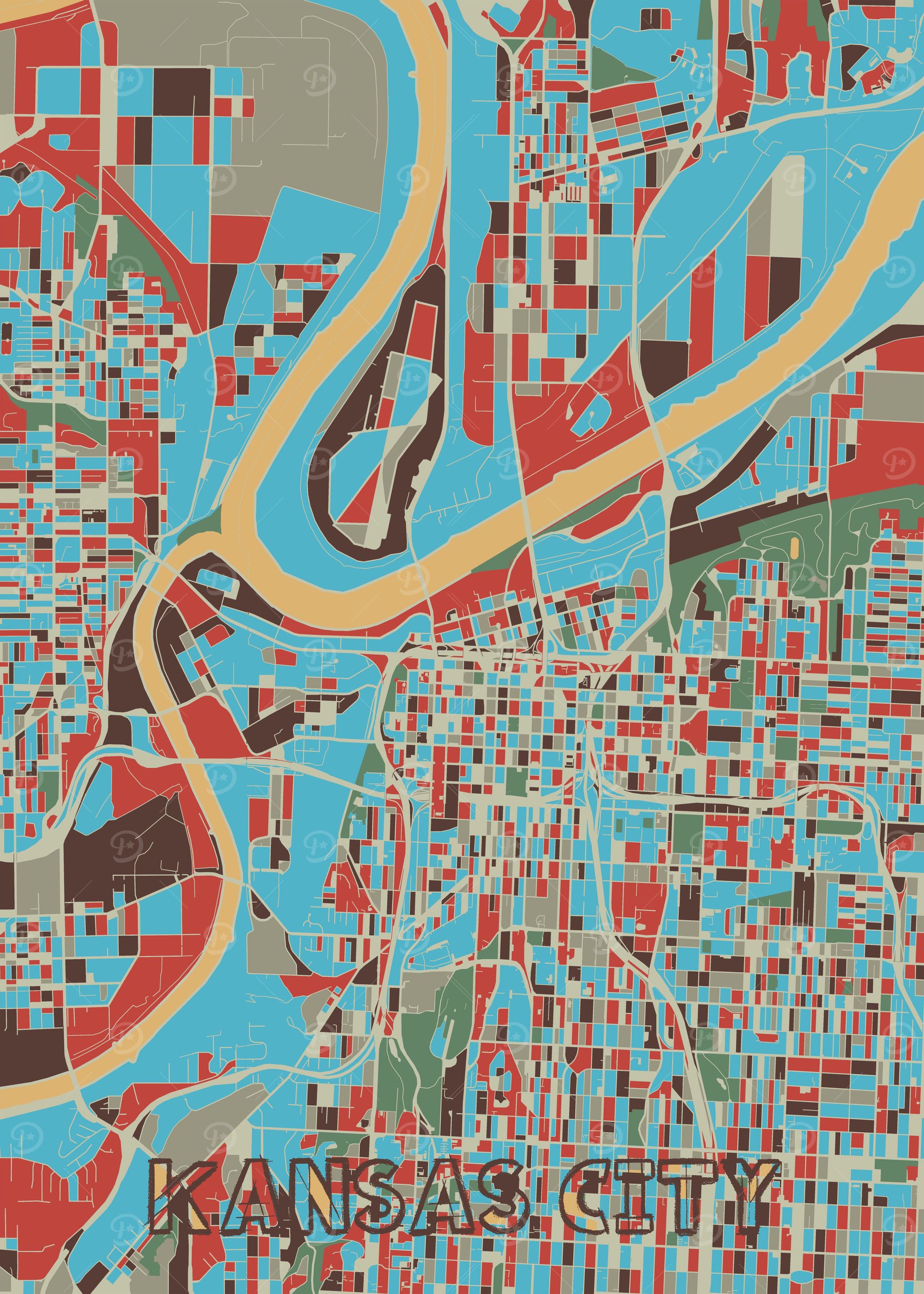 kansas city map retro 2
