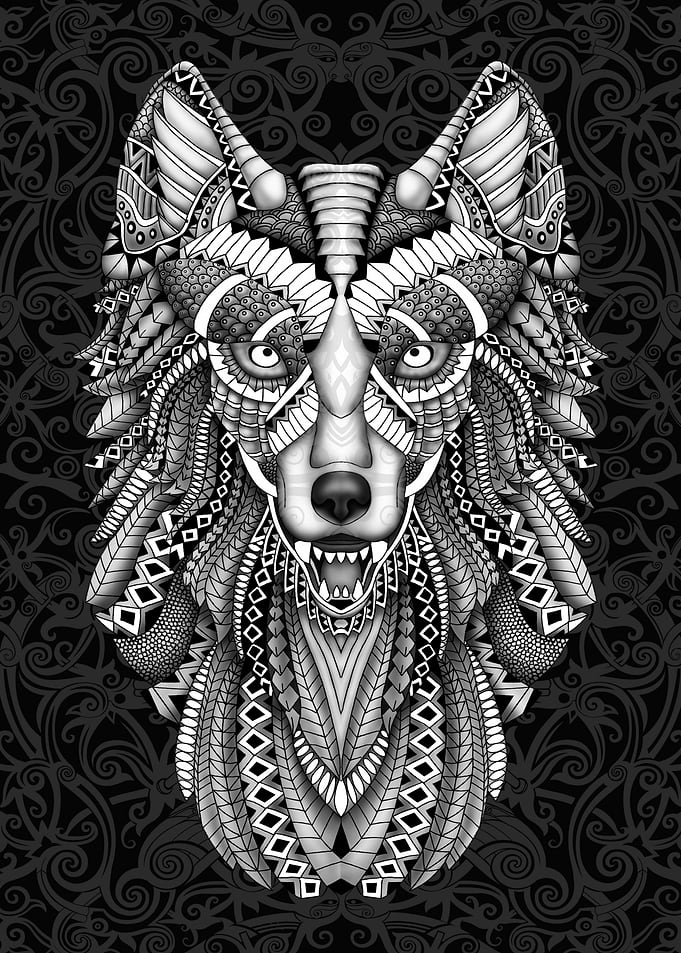 Beautiful Grey wolf aztec