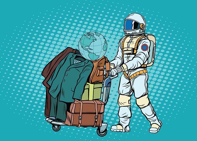 Astronaut Pushing Luggage