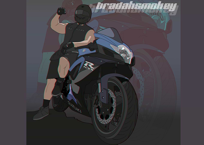 Boy next to motorcycle