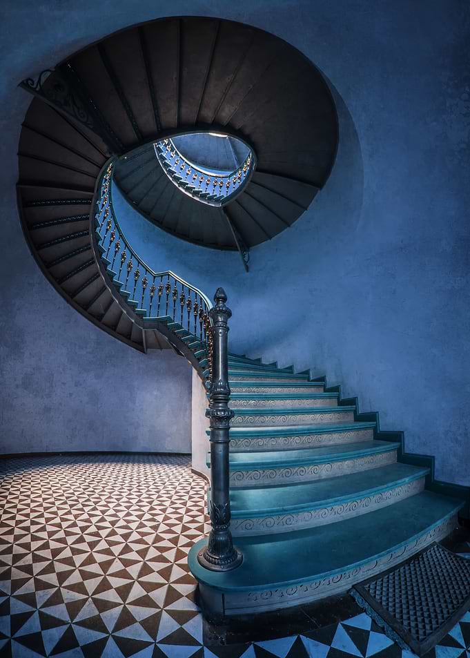 Blue spiral stairs