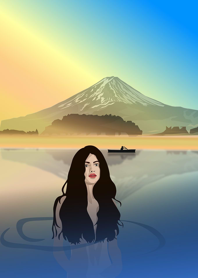bathing in the lake