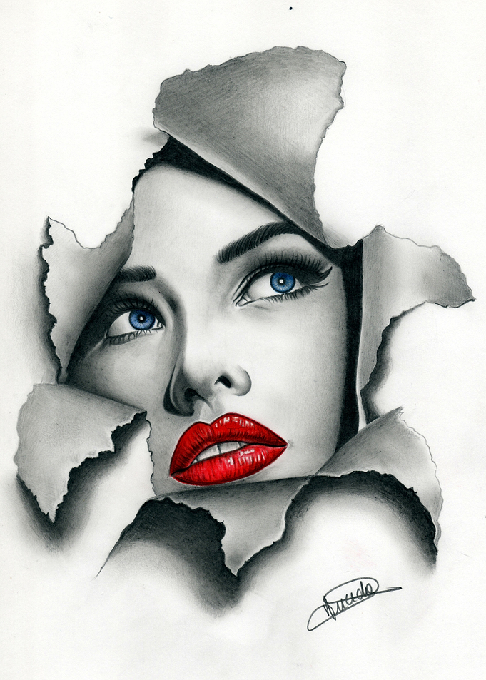 Woman torn paper