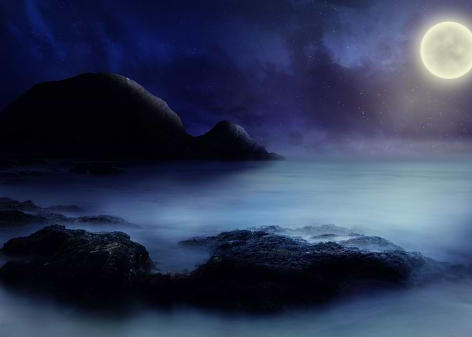 Blue Starry Sky Over Sea