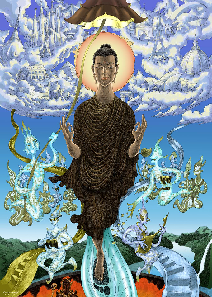 buddha on heaven stairs