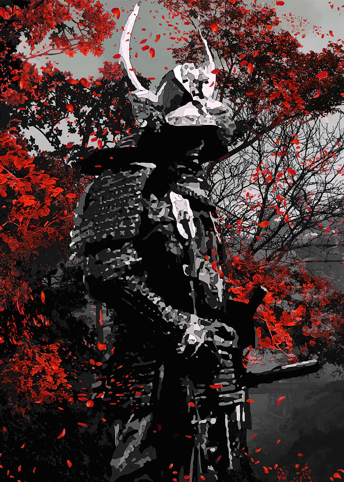 Oni Samurai Red Flower