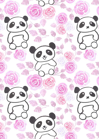 Pandas and pink roses