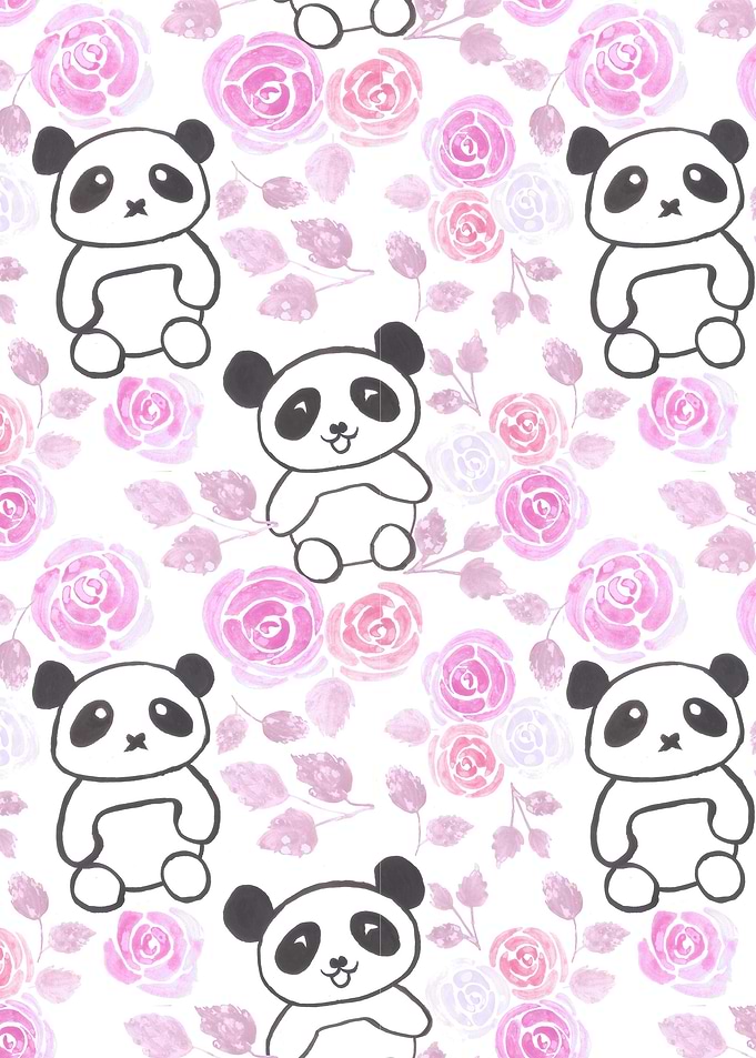Pandas and pink roses