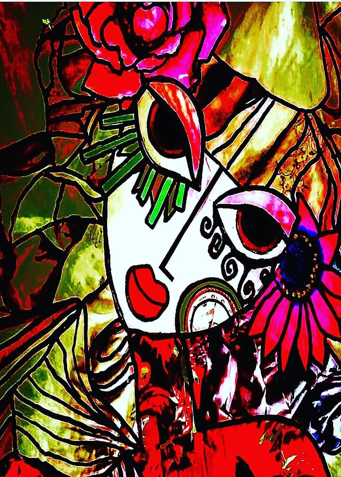 Gold and Red Abstract Face