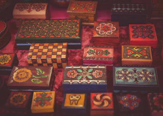 Decorated wood boxes