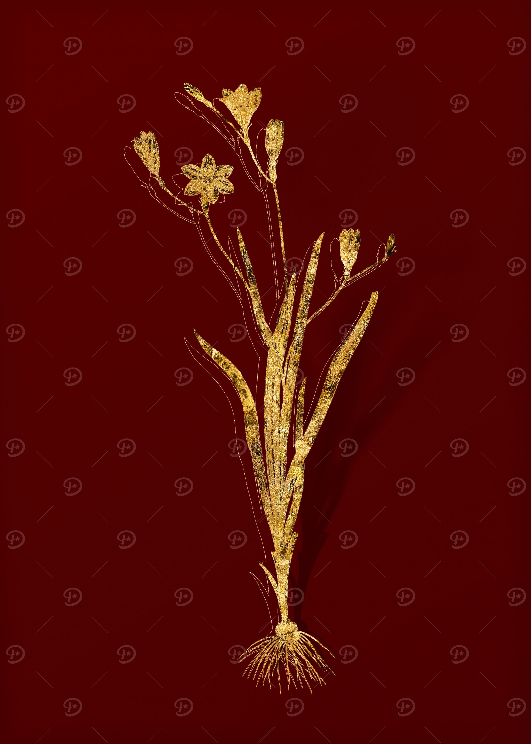 Gold Botanical on Red