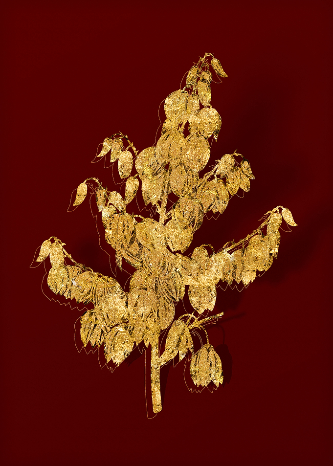 Gold Flora on Red