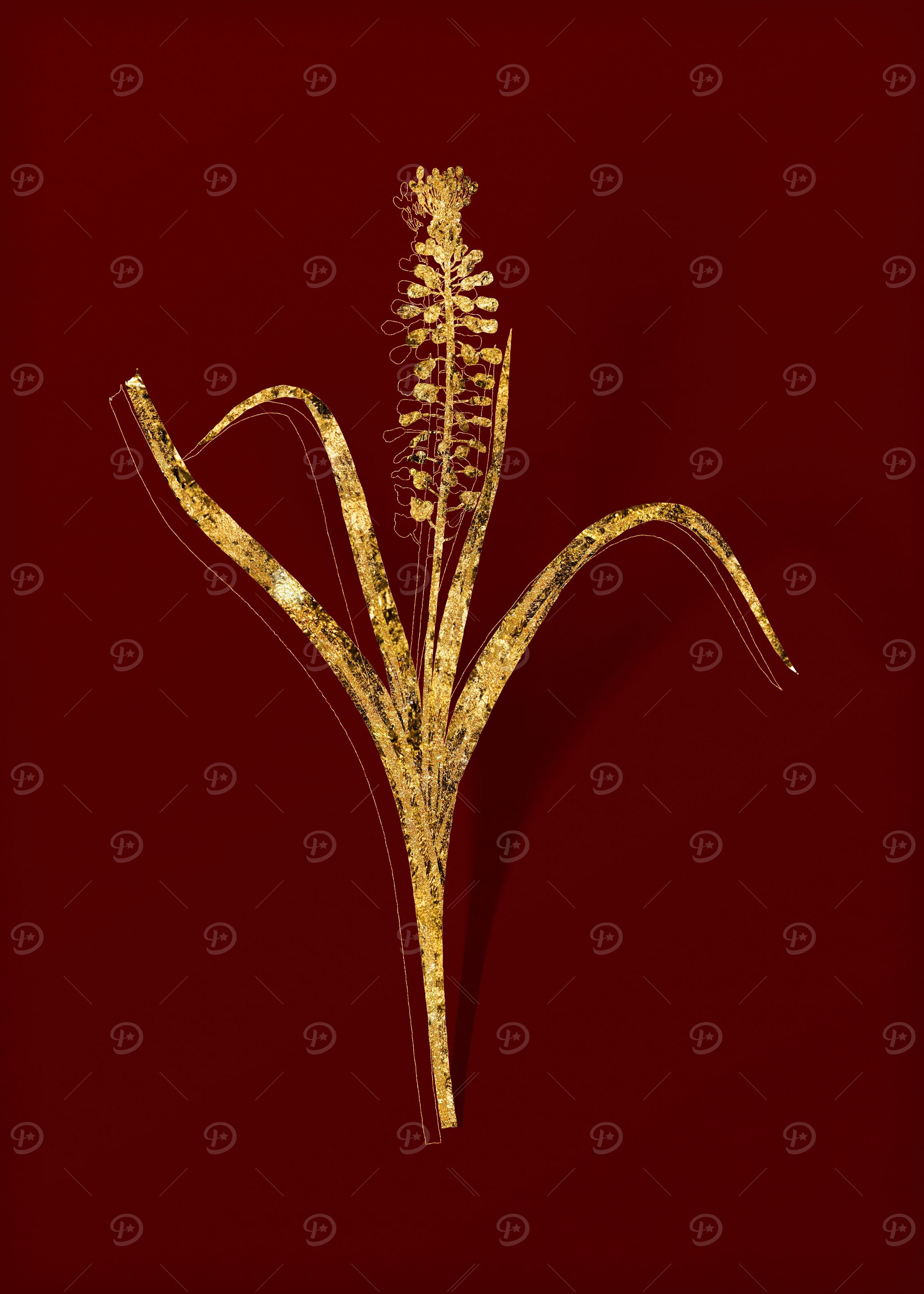 Gold Floral on Red