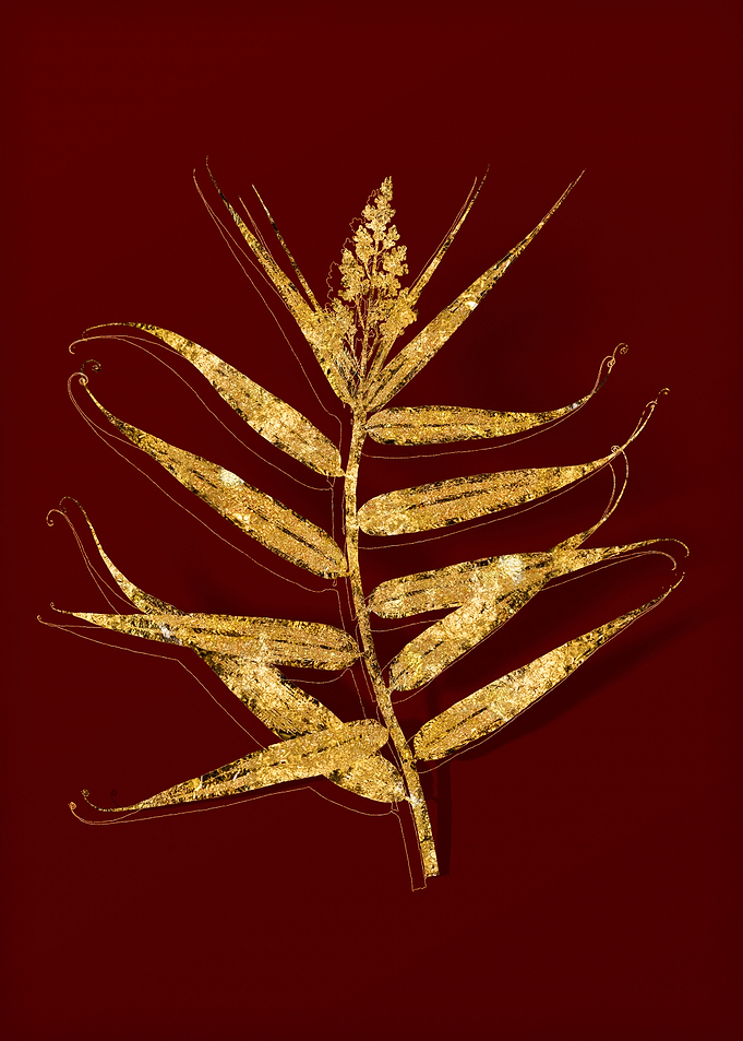 Gold Floral on Red