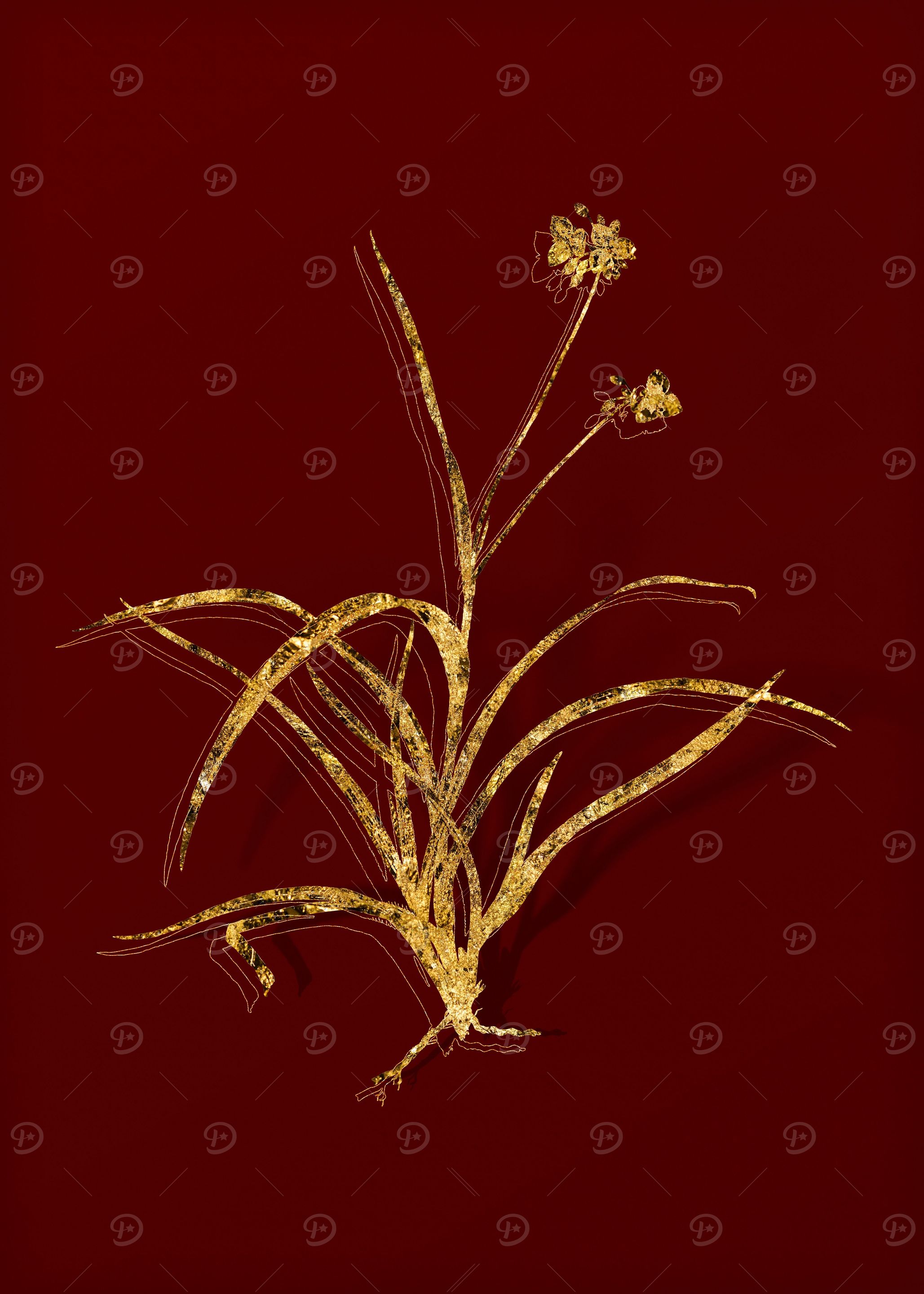 Gold Flora on Red