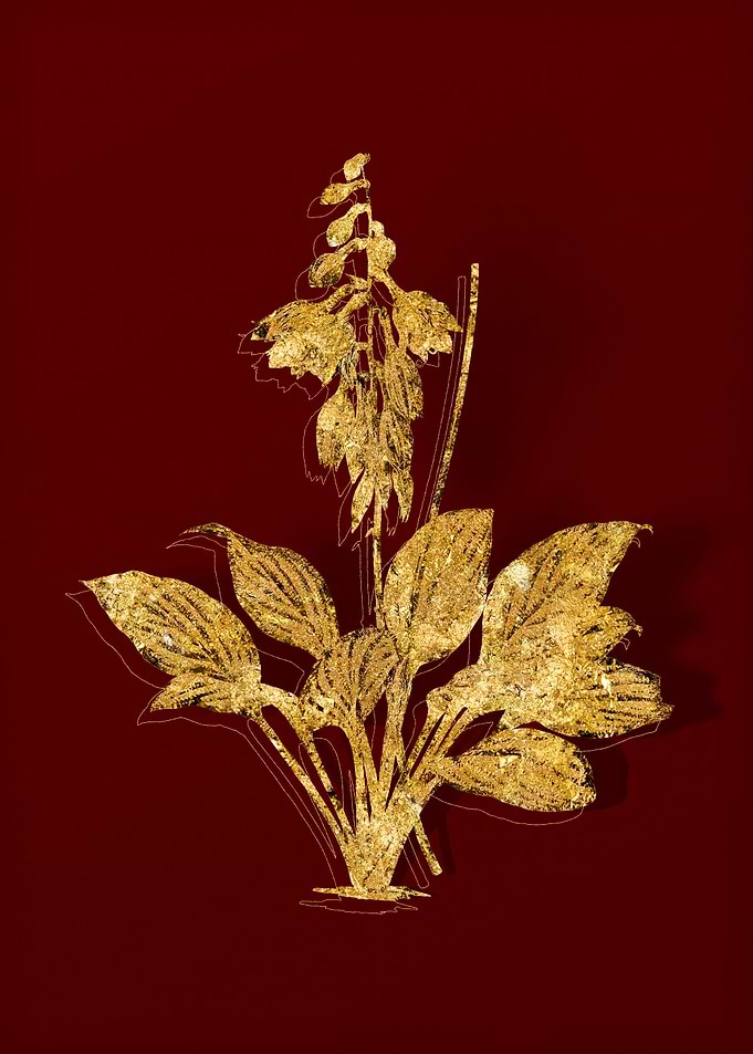 Gold Floral on Red