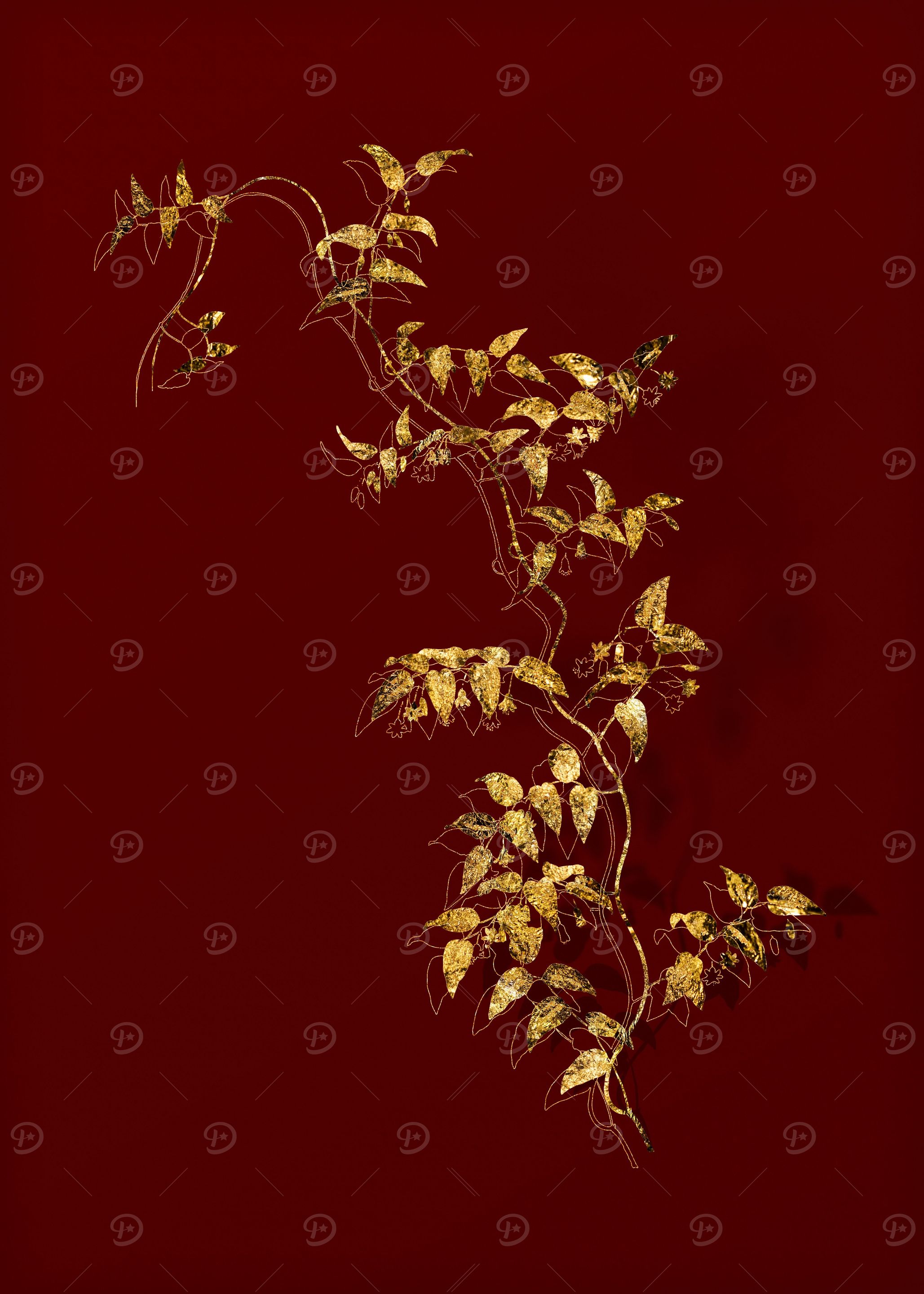 Gold Flower on Red