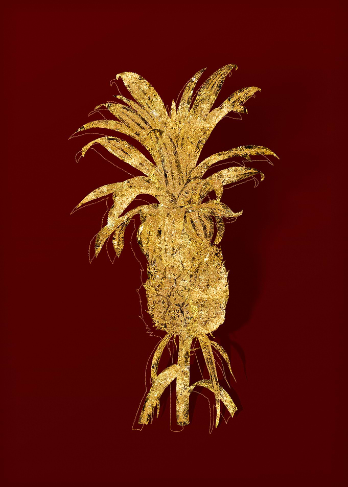 Gold Flora on Red