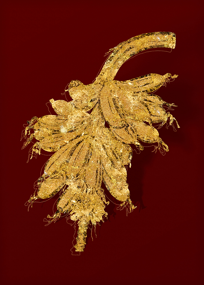 Gold Flora on Red