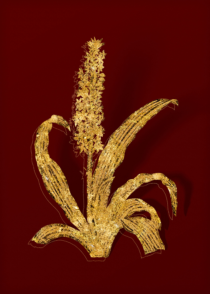 Gold Floral on Red