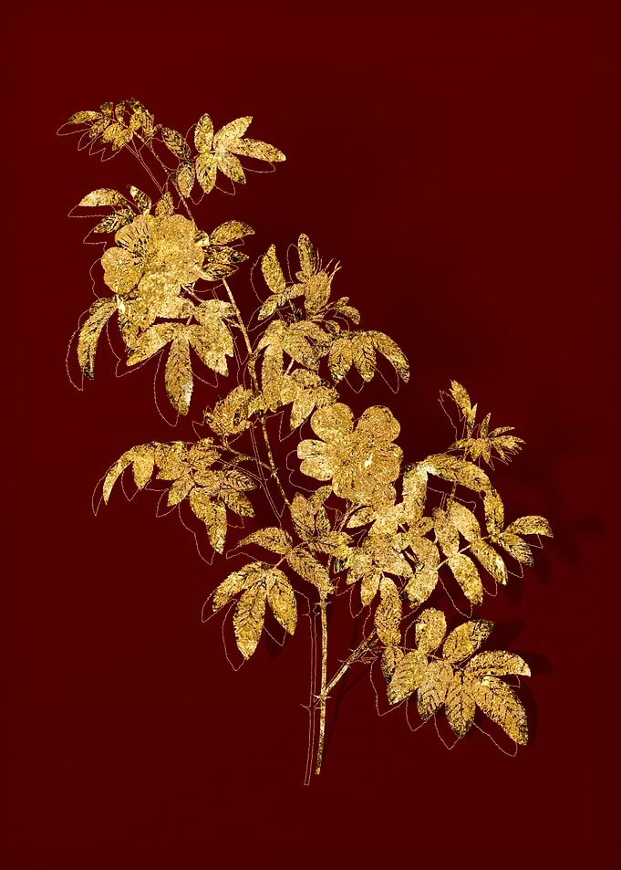 Gold Flower on Red