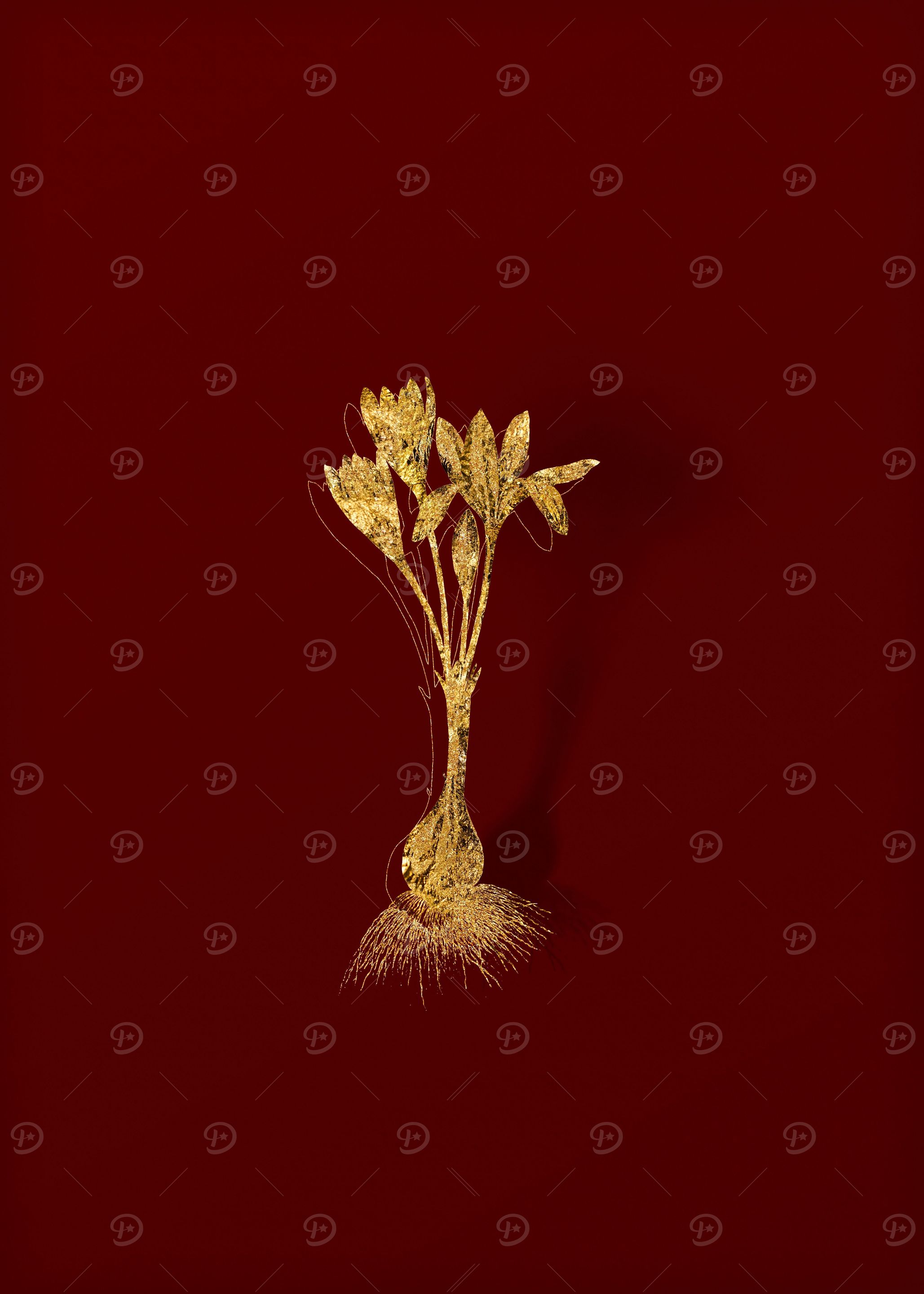 Gold Flora on Red