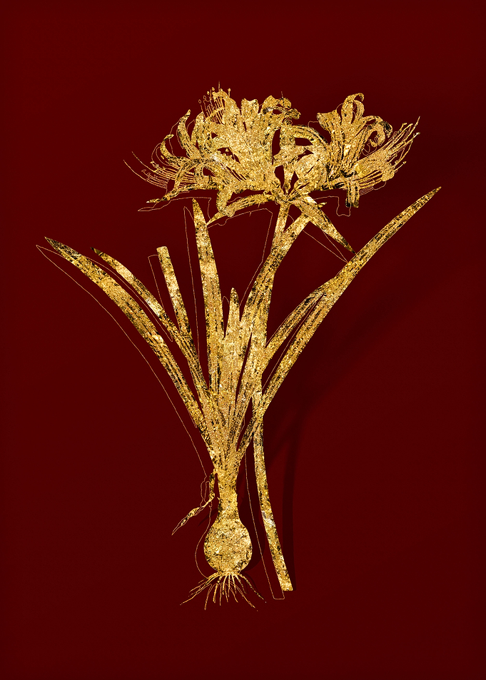 Gold Floral on Red