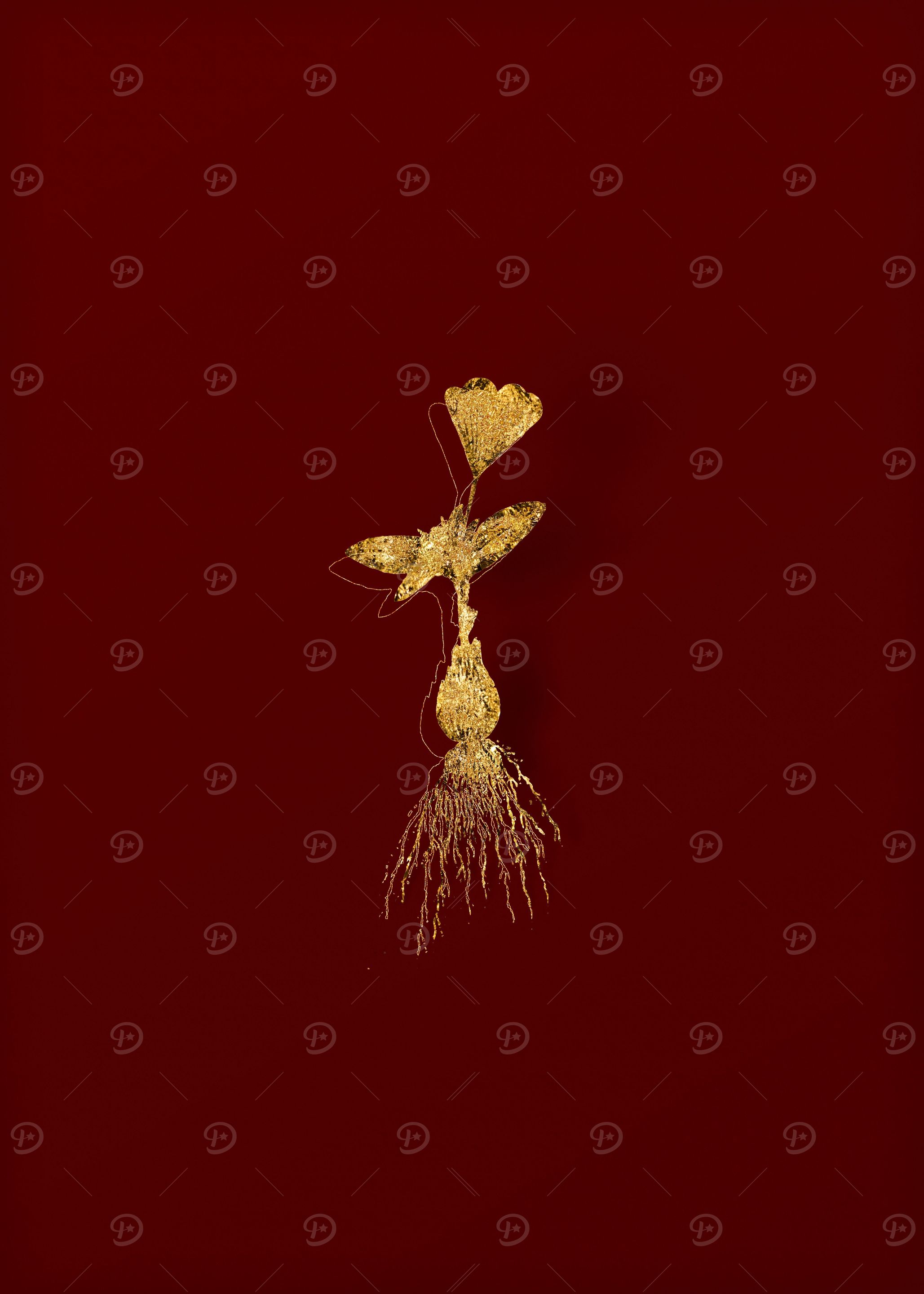 Gold Floral on Red