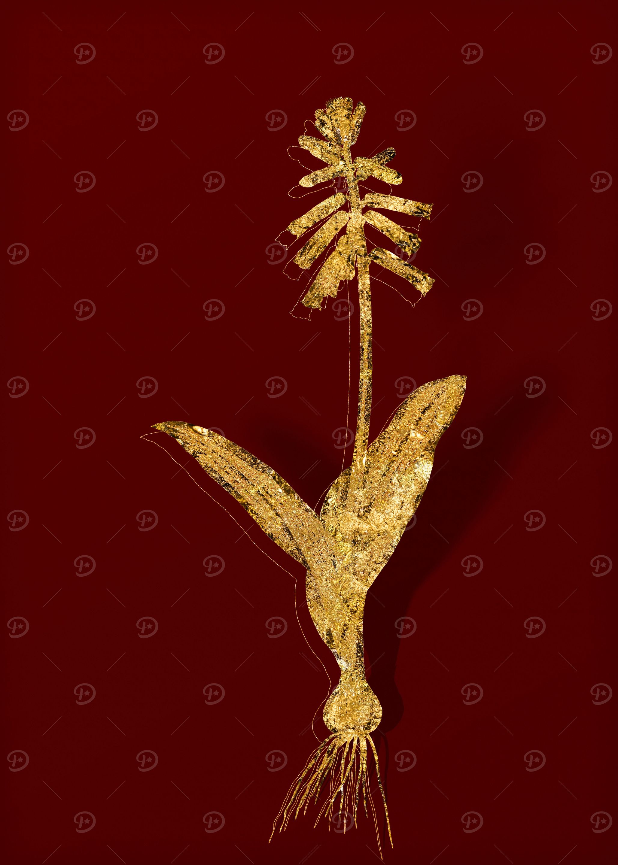 Gold Botanical on Red