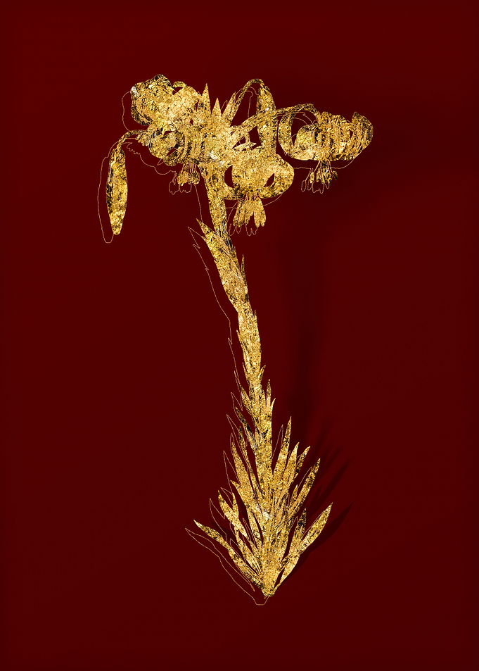 Gold Botanical on Red