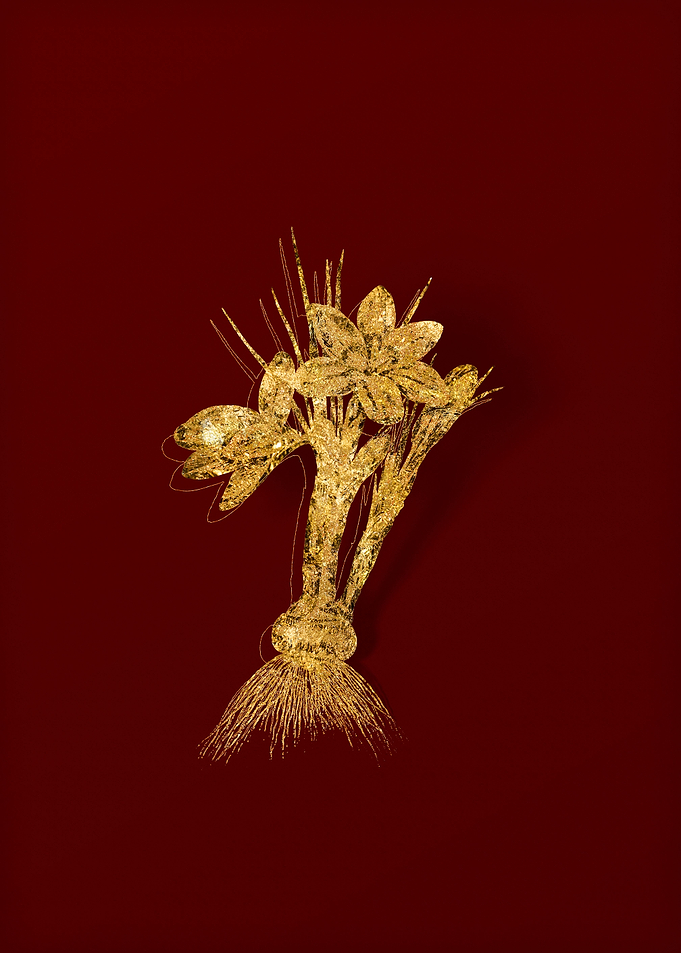 Gold Floral on Red