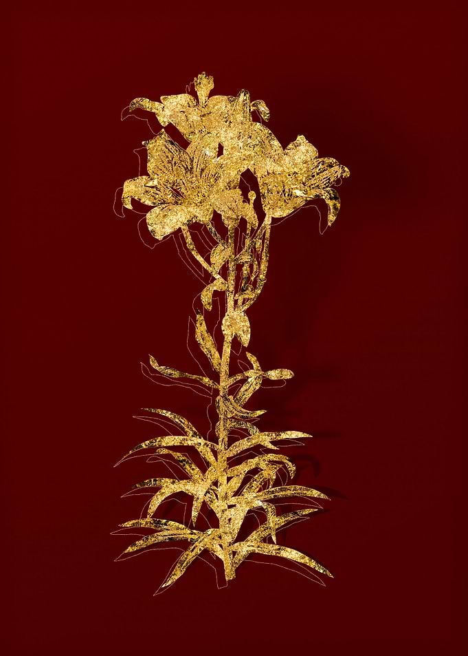 Gold Floral on Red