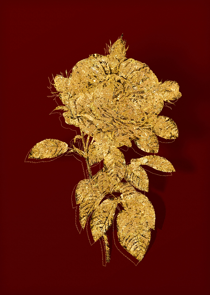 Gold Floral on Red