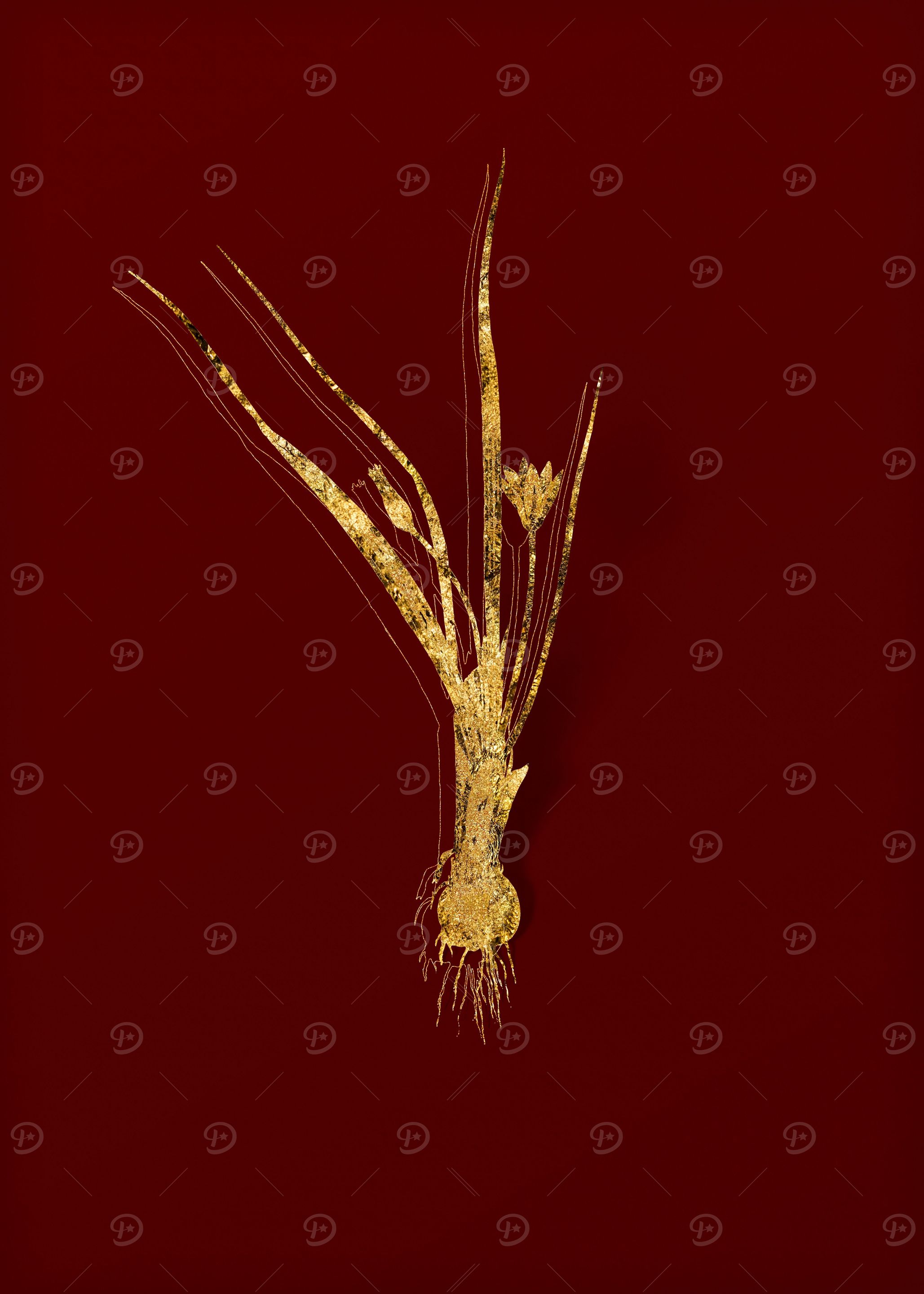 Gold Botanical on Red