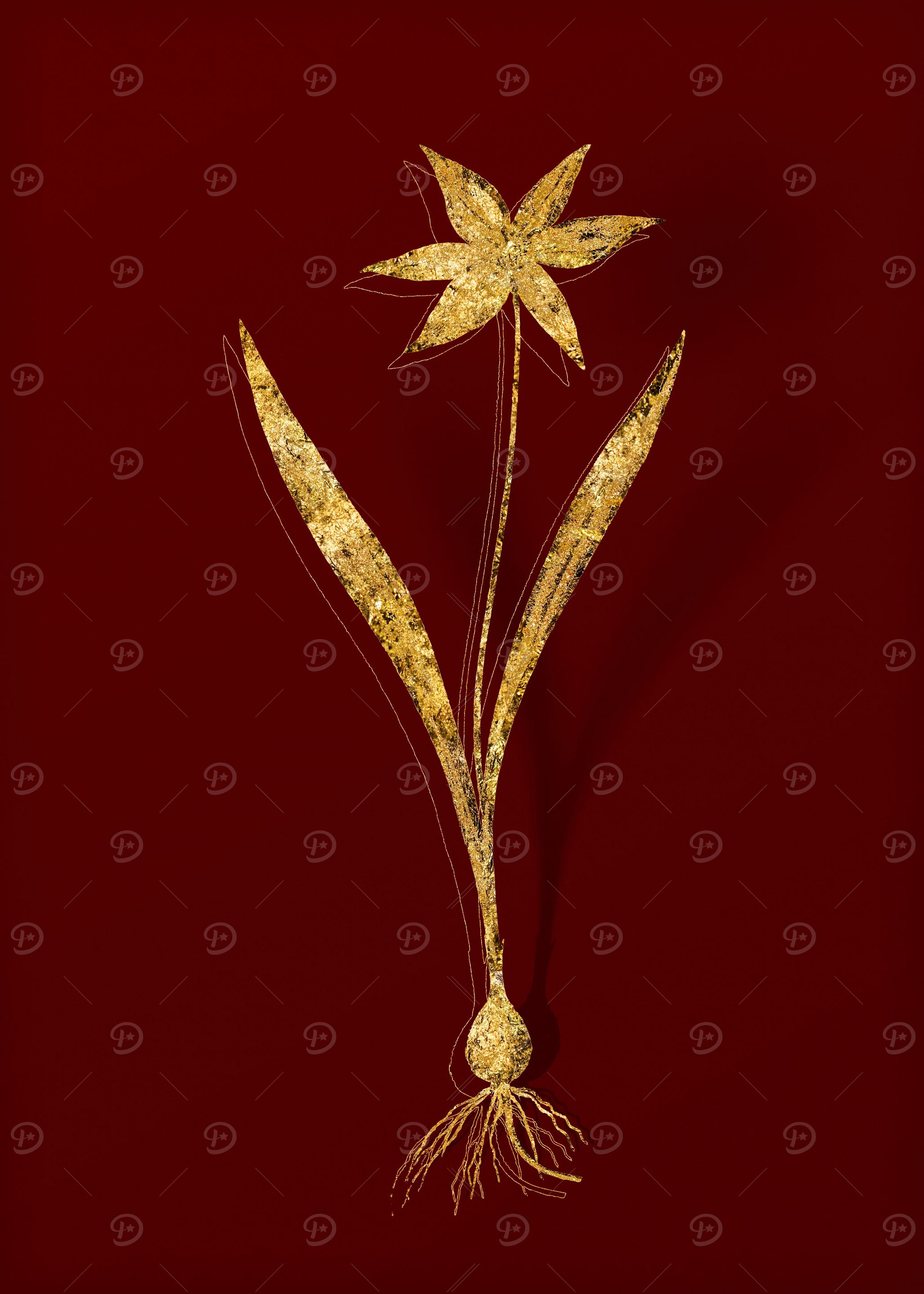Gold Botanical on Red