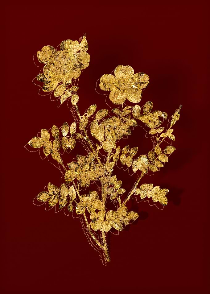 Gold Botanical on Red