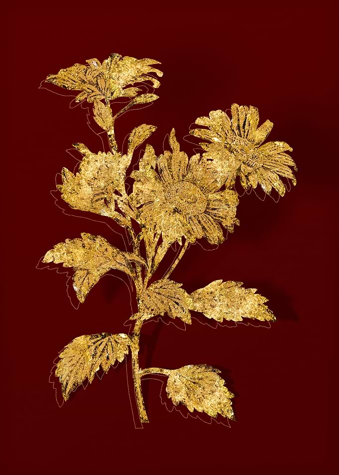 Gold Botanical on Red