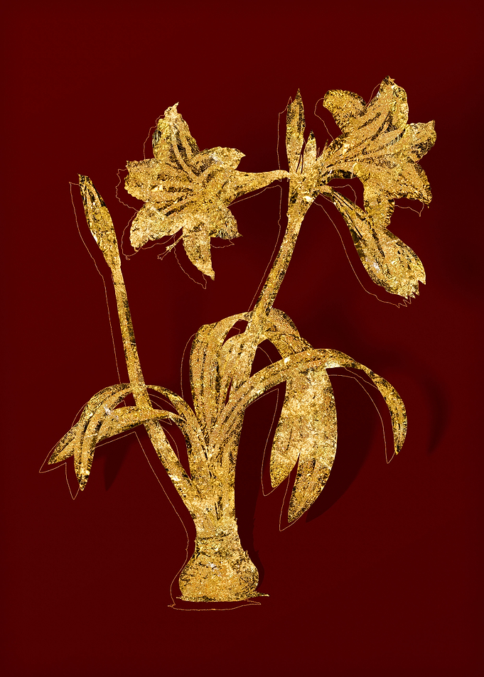 Gold Botanical on Red