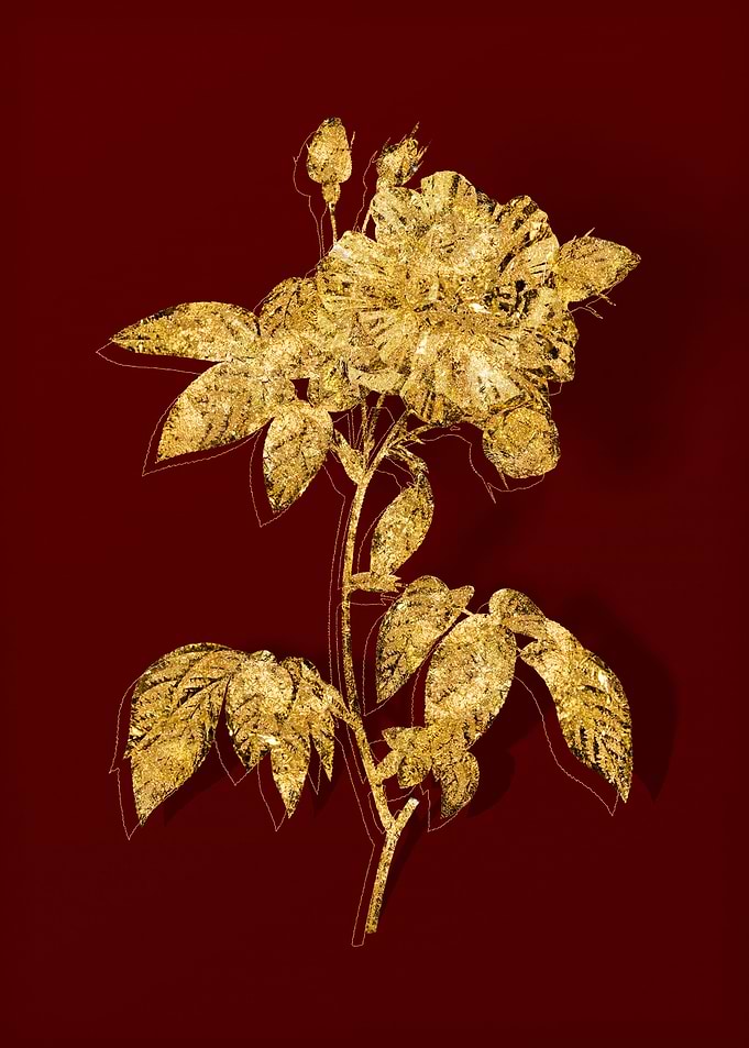 Gold Floral on Red