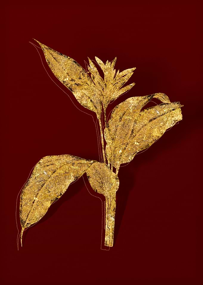 Gold Botanical on Red