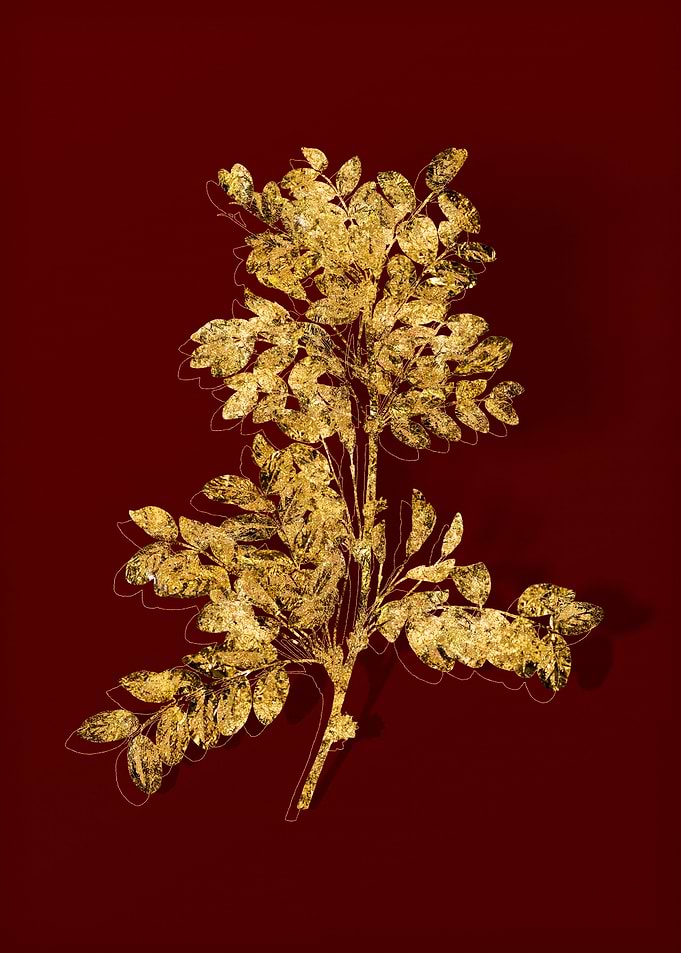 Gold Botanical on Red