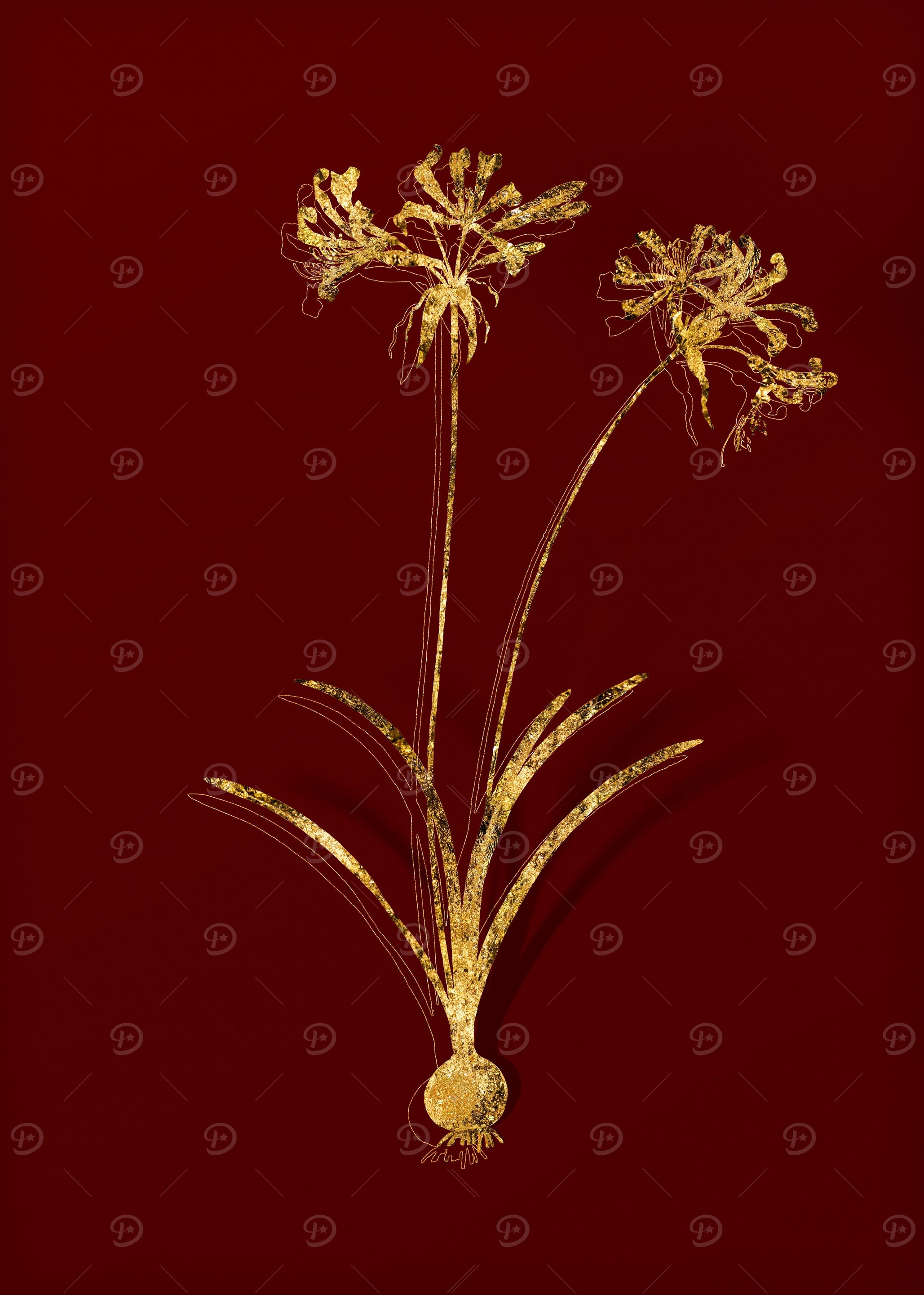 Gold Flora on Red
