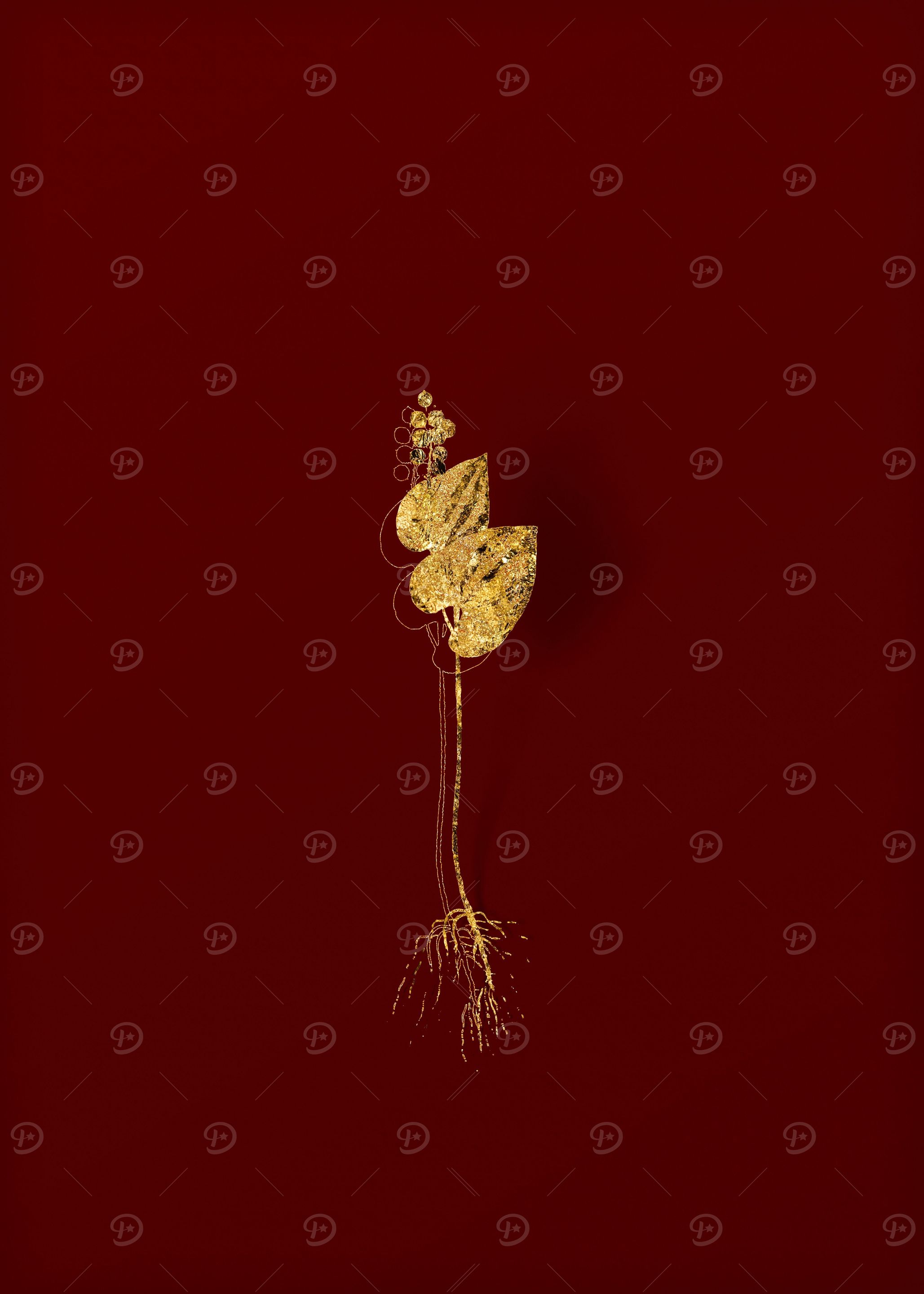 Gold Botanical on Red