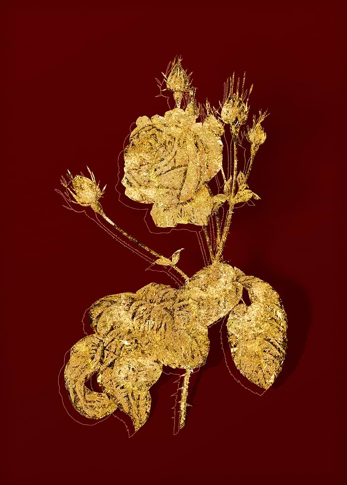 Gold Flora on Red