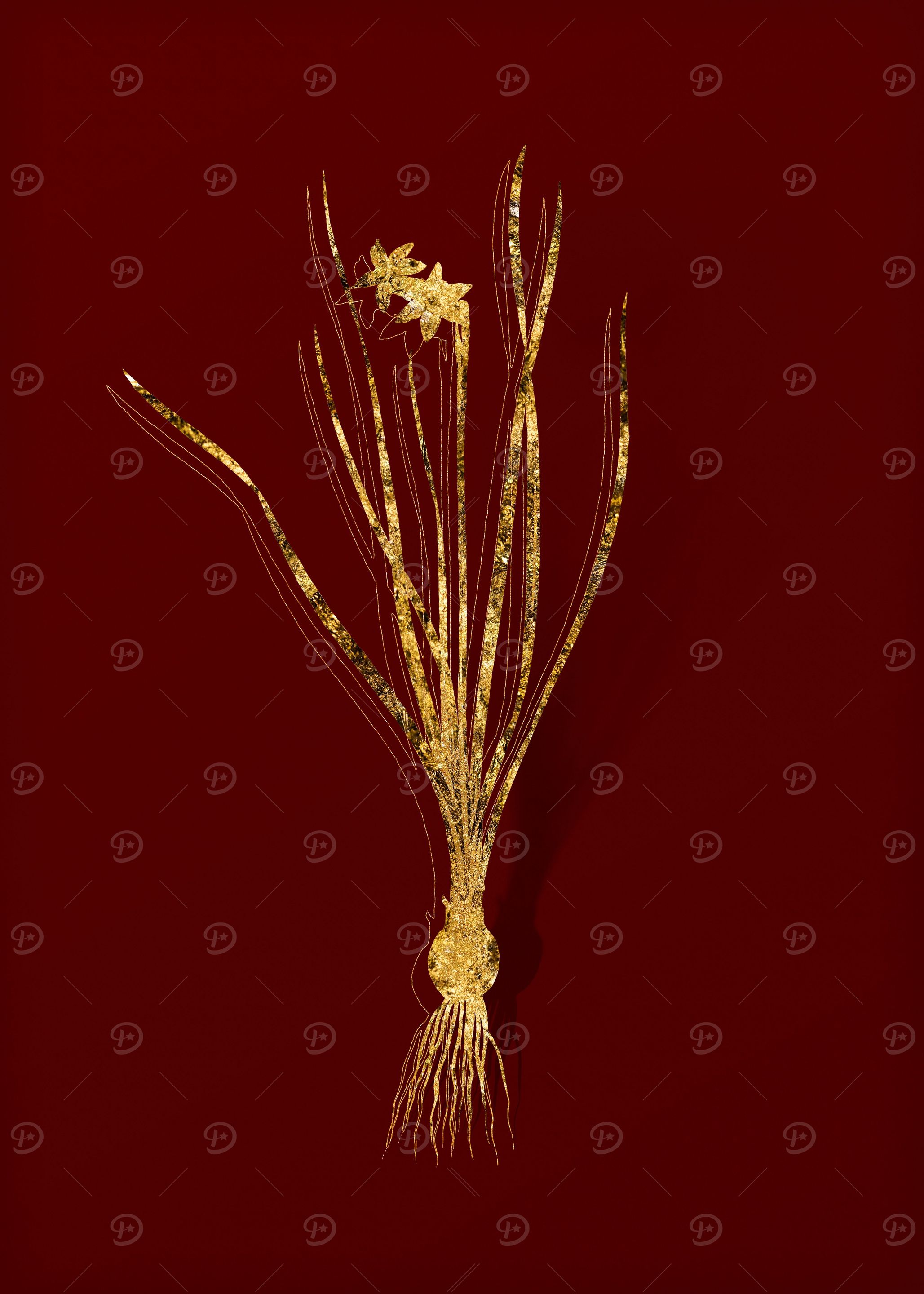 Gold Botanical on Red
