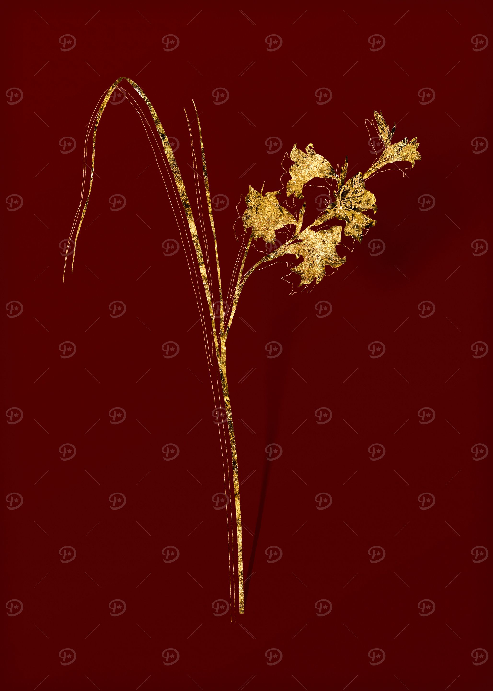 Gold Floral on Red