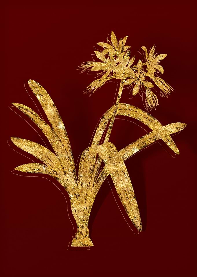 Gold Flora on Red